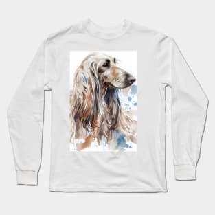 Watercolor Brown Afghan Hound  with Blue Accents Long Sleeve T-Shirt